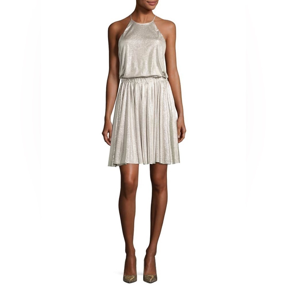 HALSTON HERITAGE Metallic Jersey Racerback Cocktail Dress Size XS